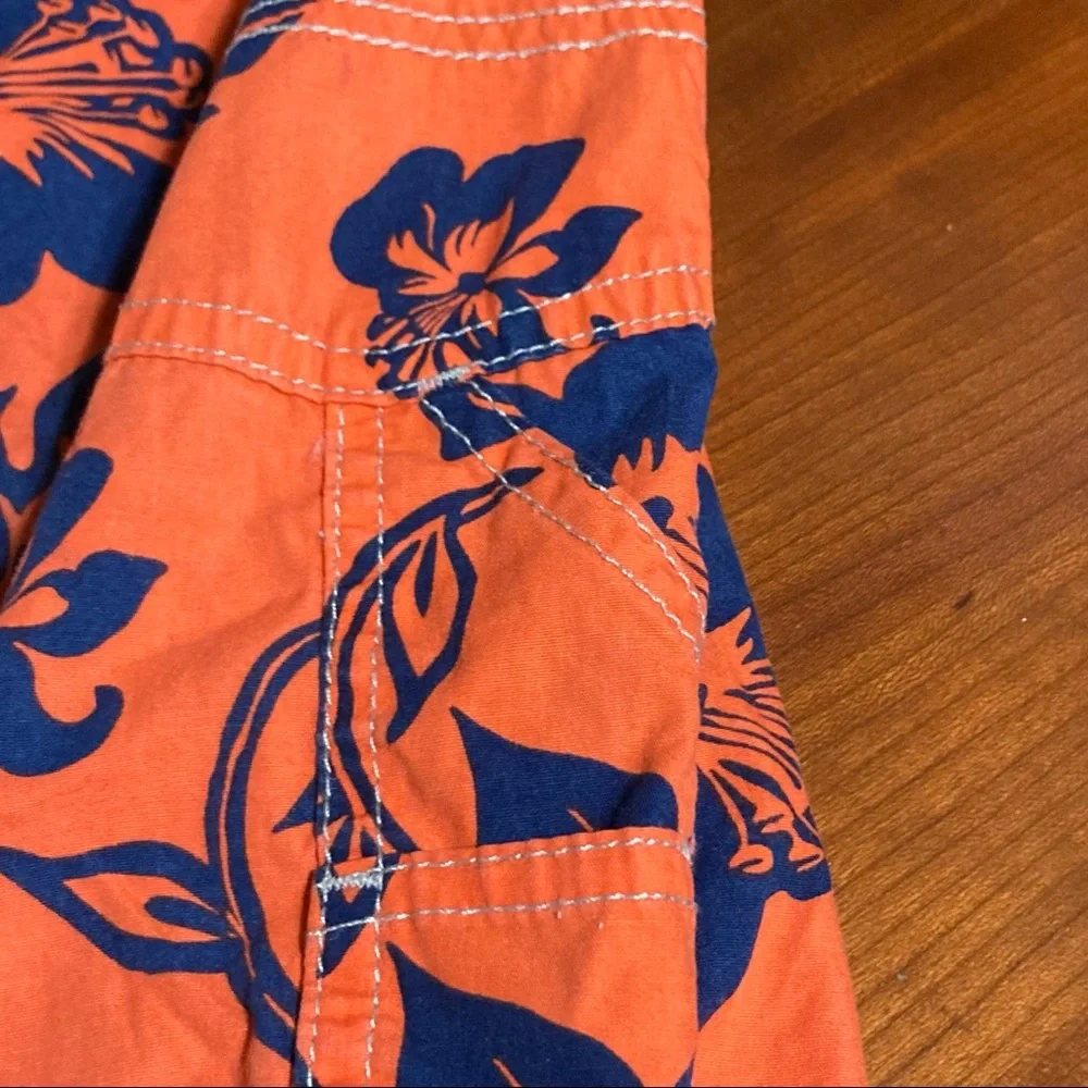 OSHKOSH Bgosh Hawaiian Overall Shorts Orange Navy Blue Floral Unisex 18 Months